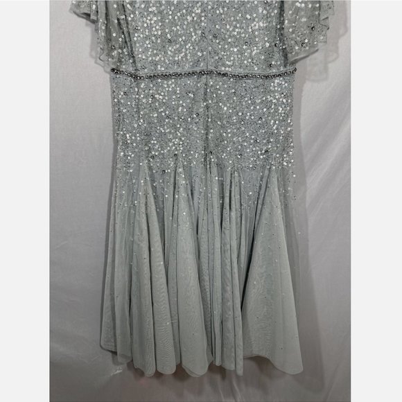 NWT $598 Mac Duggal [ 14 ] Cape Sleeve Beaded Tea A-Line Dress Powder Blue‎ - Picture 15 of 16